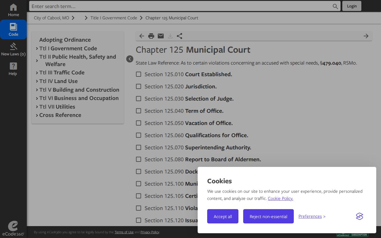 Cabool criminal court records in the municipal code chapter