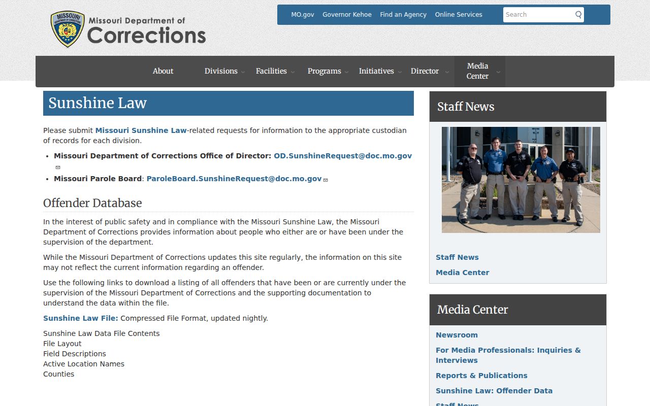Texas County criminal history Missouri corrections Sunshine records