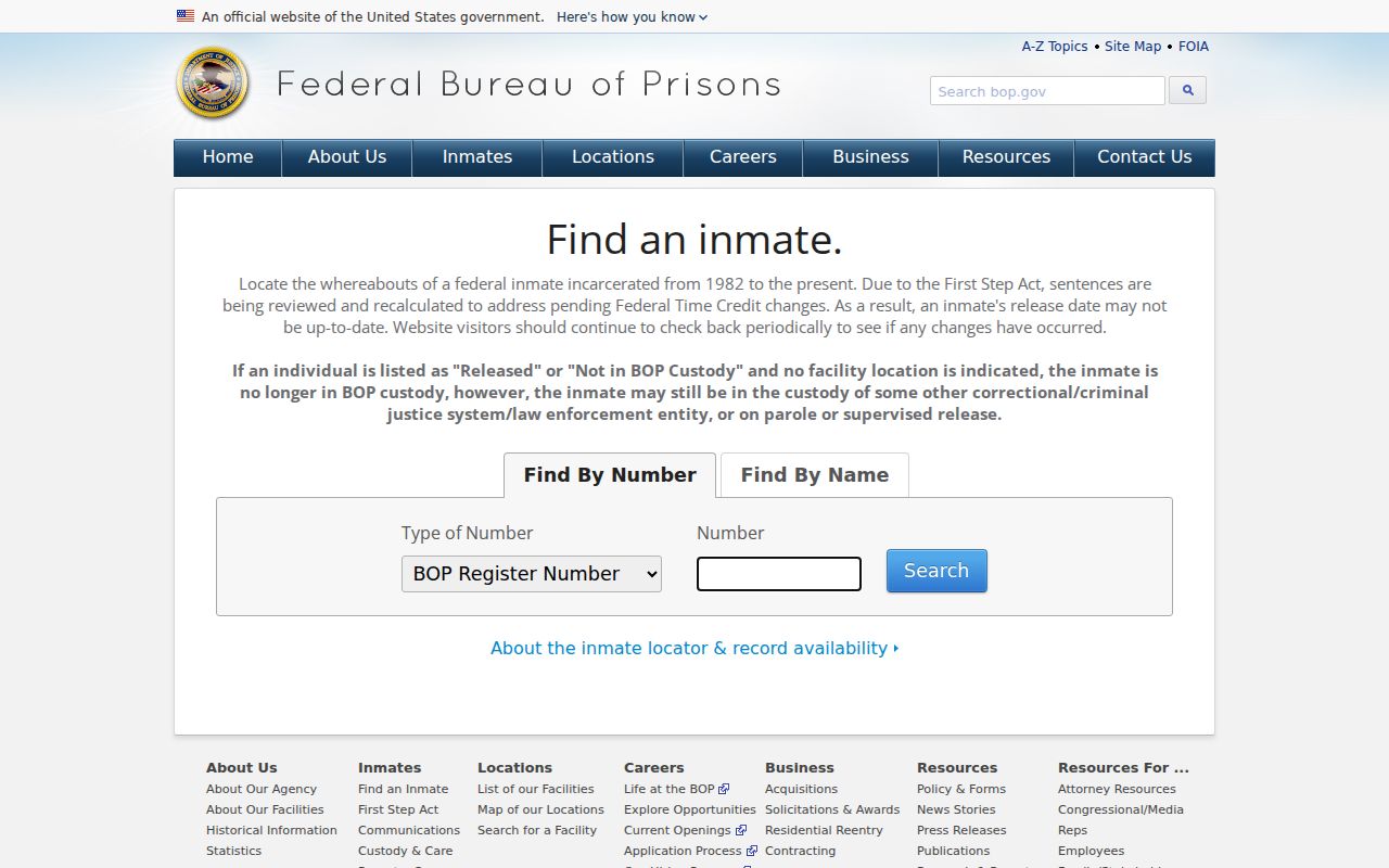 Federal inmate locator for custody following a Texas County arrest case