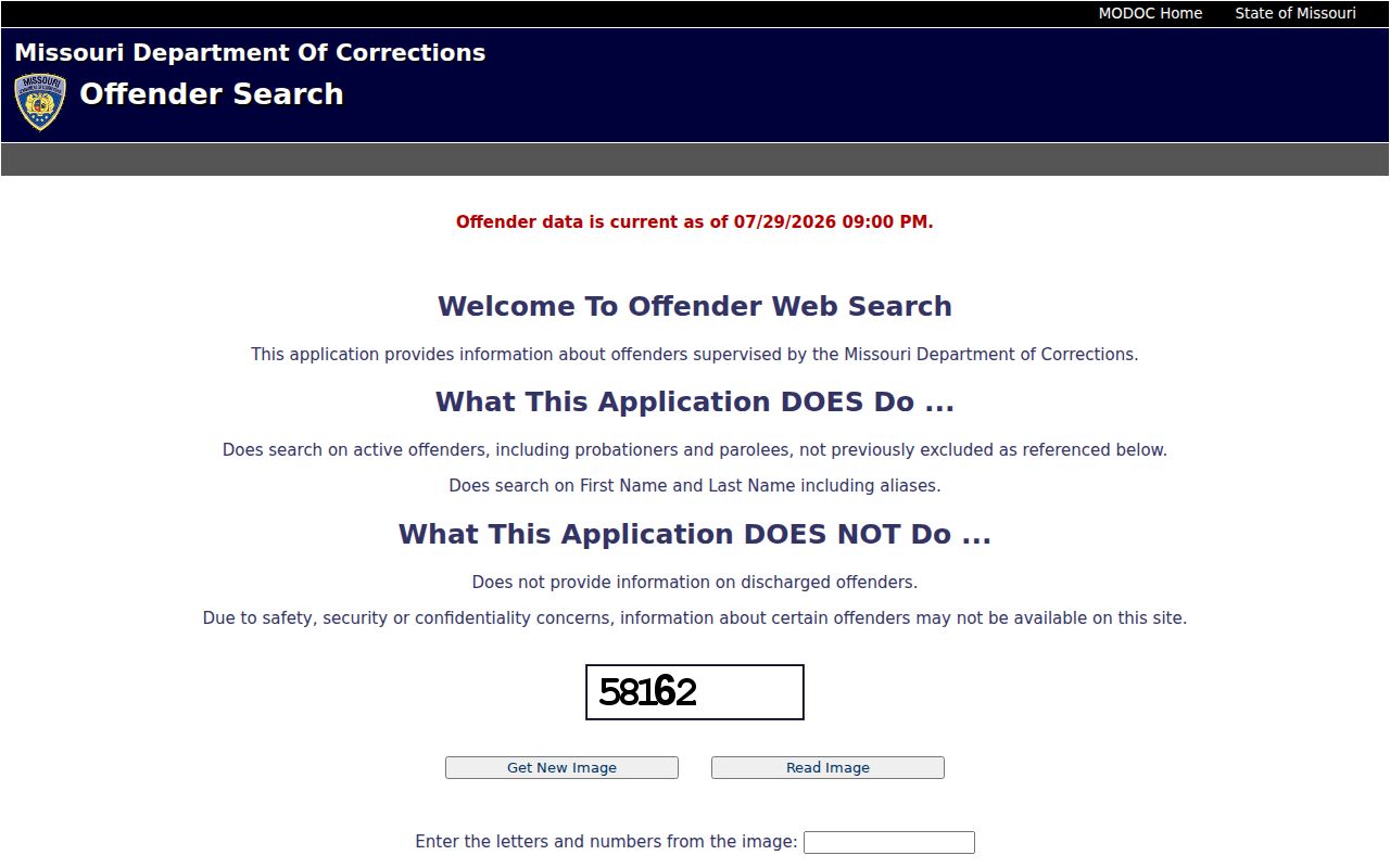 MODOC offender search after a Texas County arrest and transfer