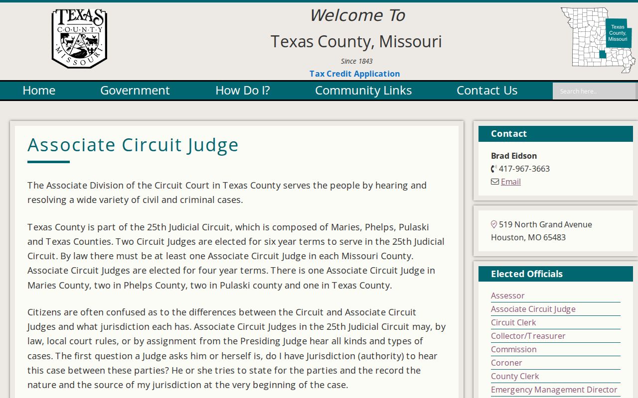 Texas County criminal court case information for the Associate Circuit Division