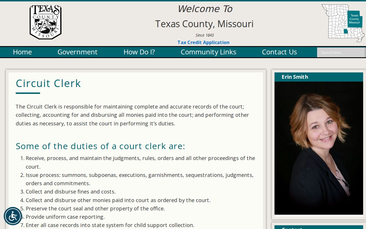 Texas County Circuit Clerk criminal court case records counter information